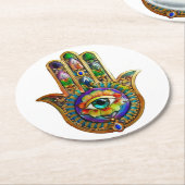 Kleurrijke bloemblaadjes turquoise derde oog hamsa ronde kartonnen onderzetter (Gebogen)