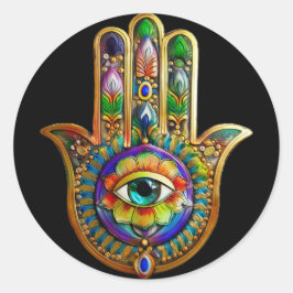 Kleurrijke bloemblaadjes turquoise derde oog hamsa ronde sticker