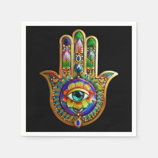 Kleurrijke bloemblaadjes turquoise derde oog hamsa servet (Voorkant)