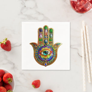 Kleurrijke bloemblaadjes turquoise derde oog hamsa servet