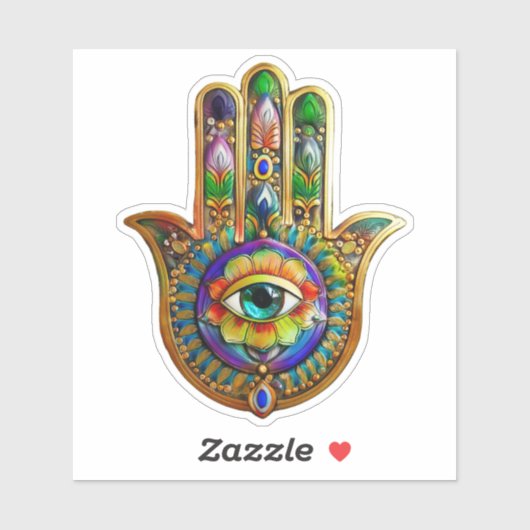 Kleurrijke bloemblaadjes turquoise derde oog hamsa sticker (Vel)