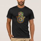 Kleurrijke bloemblaadjes turquoise derde oog hamsa t-shirt (Voorkant)