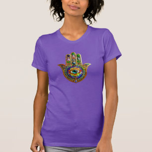 Kleurrijke bloemblaadjes turquoise derde oog hamsa t-shirt