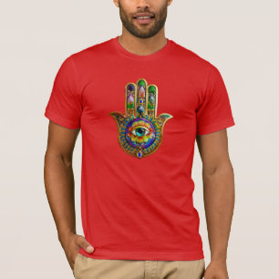 Kleurrijke bloemblaadjes turquoise derde oog hamsa t-shirt
