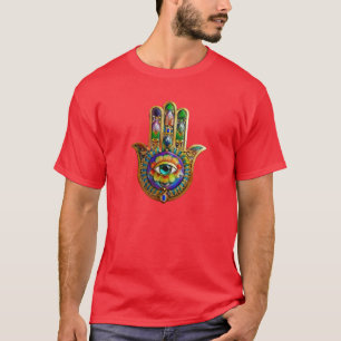 Kleurrijke bloemblaadjes turquoise derde oog hamsa t-shirt