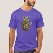 Kleurrijke bloemblaadjes turquoise derde oog hamsa t-shirt (Voorkant)
