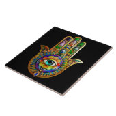 Kleurrijke bloemblaadjes turquoise derde oog hamsa tegeltje (Zijkant)