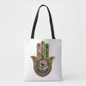 Kleurrijke bloemblaadjes turquoise derde oog hamsa tote bag (Voorkant)