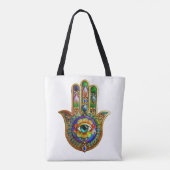 Kleurrijke bloemblaadjes turquoise derde oog hamsa tote bag (Achterkant)