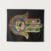 Kleurrijke bloemblaadjes turquoise derde oog hamsa wandkleed (Voorkant (horizontaal))