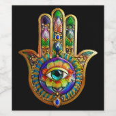 Kleurrijke bloemblaadjes turquoise derde oog hamsa wijn etiket (Enkel label)