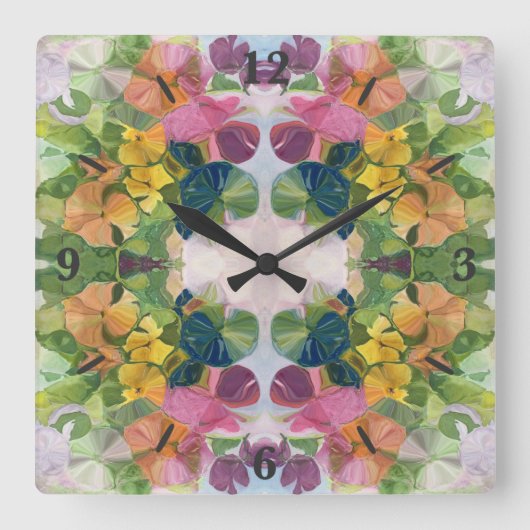 Kleurrijke bloemblaadjes Waterverf Patroon Schilde Vierkante Klok (Voorkant)