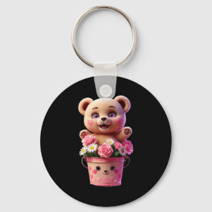 Kleurrijke bloembloempot met teddy grappige unisek sleutelhanger