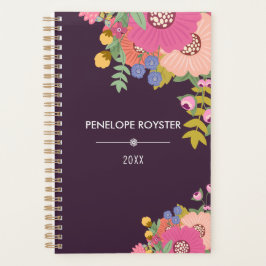 Kleurrijke bloemboeket naam planner