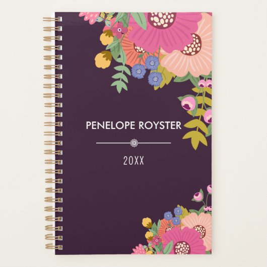 Kleurrijke bloemboeket naam planner (Voorkant)