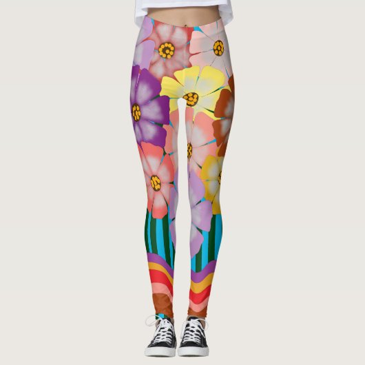 kleurrijke bloemcluster leggings (Voorkant)