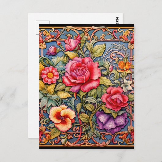 Kleurrijke bloemen3D effect achtergrond Briefkaart (Voorkant / Achterkant)