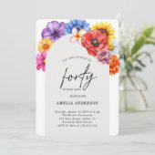 Kleurrijke Bloemen 40e Verjaardag Party Arch Kaart (Staand voorkant)