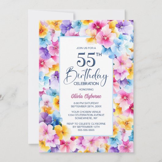 Kleurrijke Bloemen 55e Verjaardagsfeest Kaart (Voorkant)