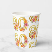 Kleurrijke Bloemen 80ste Verjaardag Goud Nummer 80 Papieren Bekers (Achterkant)