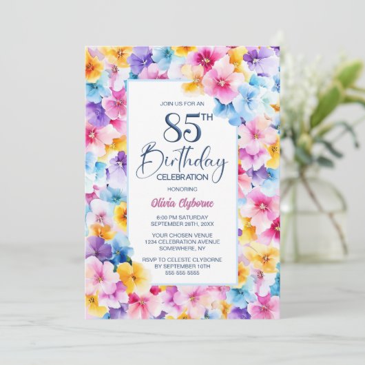 Kleurrijke Bloemen 85e Verjaardagsfeest Kaart (Staand voorkant)