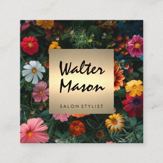 Kleurrijke bloemen achtergrond vierkante visitekaartje (Voorkant)