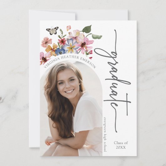 Kleurrijke Bloemen Afstuderen Aankondiging (Voorkant)