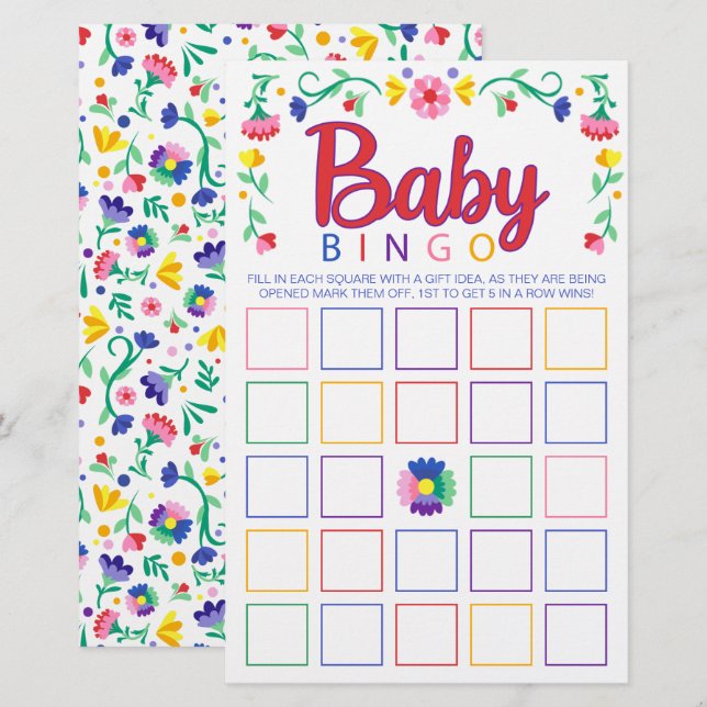 Kleurrijke Bloemen Baby Bingo Douche Spel (Voorkant / Achterkant)
