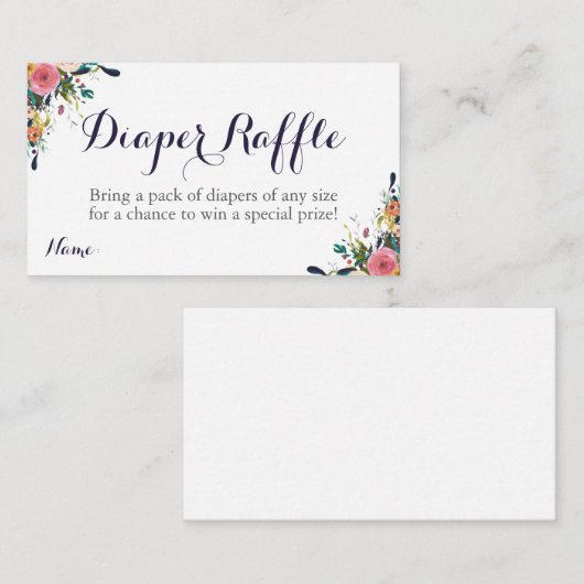 Kleurrijke Bloemen Baby shower Luier Raffle Ticket Informatiekaartje (Voorkant / Achterkant)