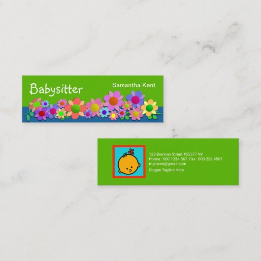 kleurrijke bloemen Babyzittend Mini Visitekaartje (Voorkant / Achterkant)