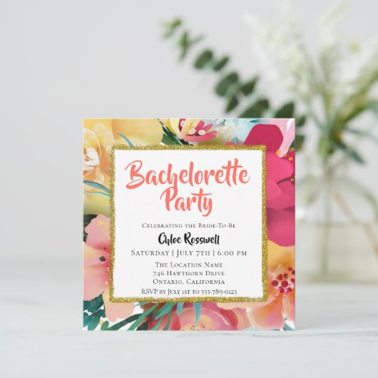 Kleurrijke Bloemen Bachelorette Party Uitnodiging (Staand voorkant)