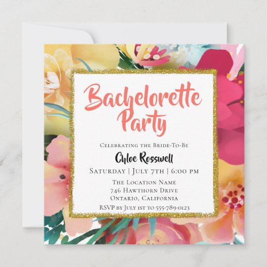 Kleurrijke Bloemen Bachelorette Party Uitnodiging (Voorkant)