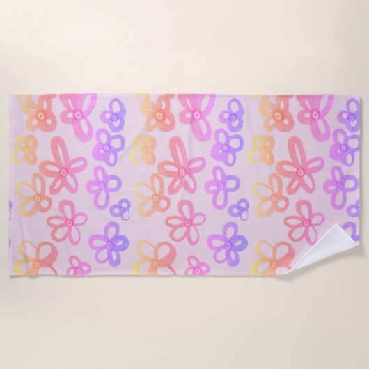 Kleurrijke bloemen badhanddoek (Voorkant)