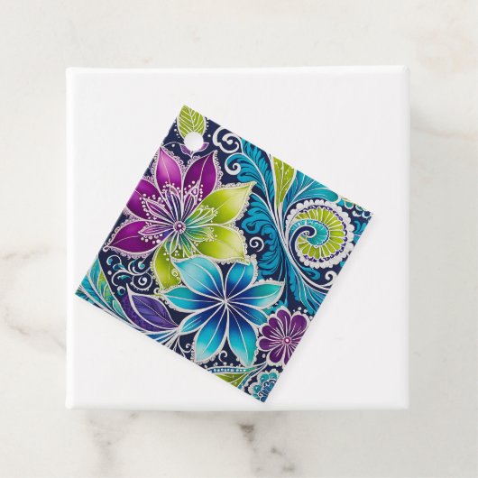 Kleurrijke Bloemen Batik Art Gift Labels (In situ)