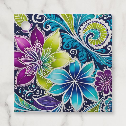 Kleurrijke Bloemen Batik Art Gift Labels (Voorkant)