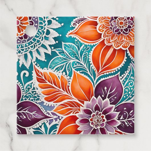 Kleurrijke Bloemen Batik Art Gift Labels (Voorkant)