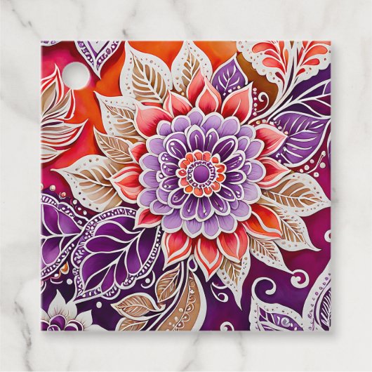 Kleurrijke Bloemen Batik Art Gift Labels (Voorkant)