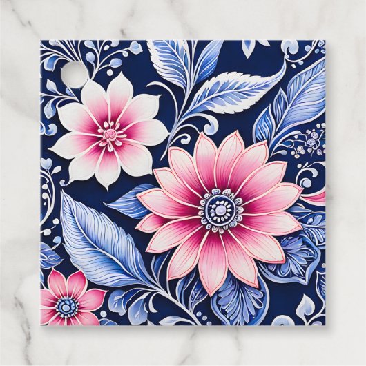 Kleurrijke Bloemen Batik Art Gift Labels (Voorkant)