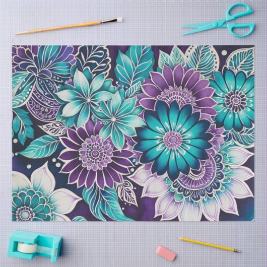 Kleurrijke Bloemen Batik Art Tissue Papier (Craft)