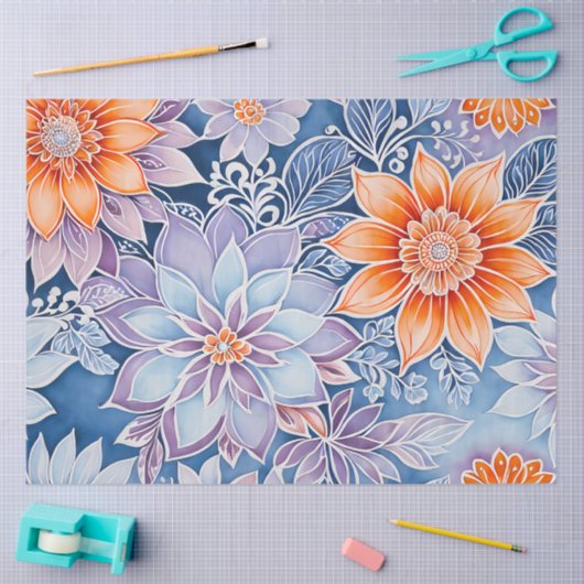 Kleurrijke Bloemen Batik Art Tissue Papier (Craft)