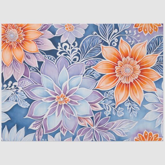 Kleurrijke Bloemen Batik Art Tissue Papier (Voorkant)