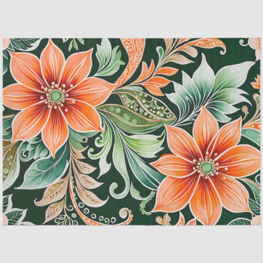 Kleurrijke Bloemen Batik Art Tissue Papier (Voorkant)