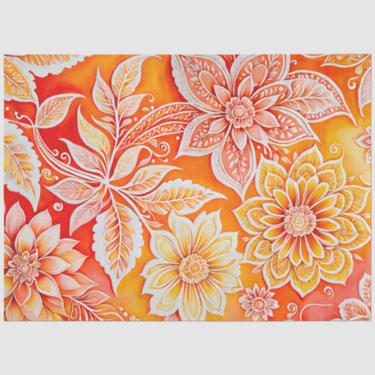 Kleurrijke Bloemen Batik Art Tissue Papier (Voorkant)