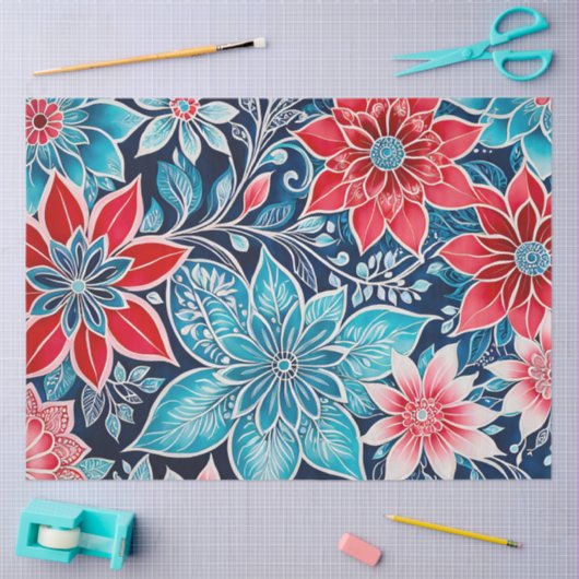 Kleurrijke Bloemen Batik Art Tissue Papier (Craft)