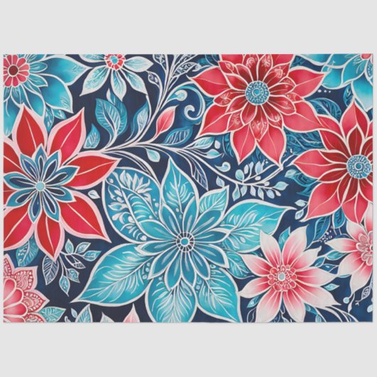 Kleurrijke Bloemen Batik Art Tissue Papier (Voorkant)