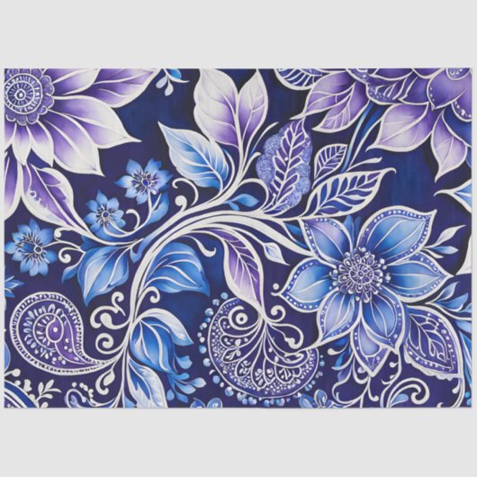 Kleurrijke Bloemen Batik Art Tissue Papier (Voorkant)