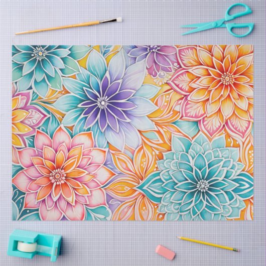 Kleurrijke Bloemen Batik Art Tissue Papier (Craft)