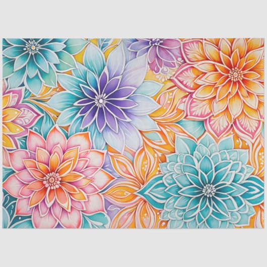 Kleurrijke Bloemen Batik Art Tissue Papier (Voorkant)