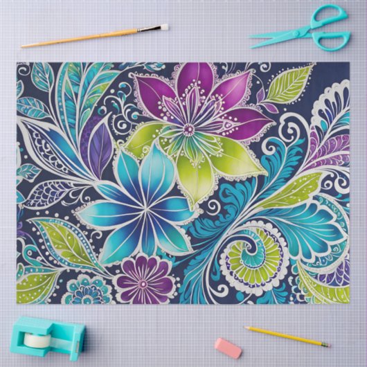 Kleurrijke Bloemen Batik Art Tissue Papier (Craft)