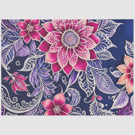 Kleurrijke Bloemen Batik Art Tissue Papier (Voorkant)